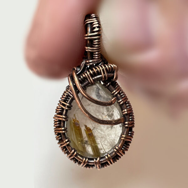 Rutilated Quartz and Woven Copper Wire Pendant 2