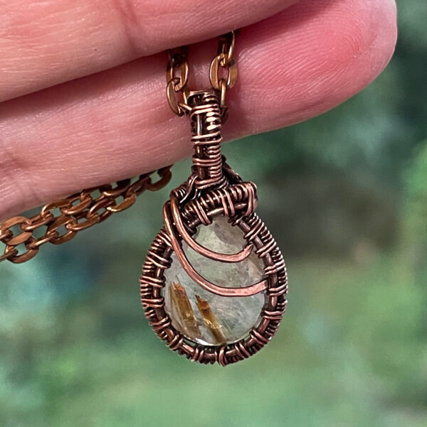 Rutilated Quartz and Woven Copper Wire Pendant 2