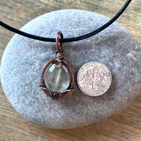 Faceted Rutilated Quartz Pendant with Copper Wire wrap (3)