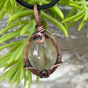 Faceted Rutilated Quartz Pendant with Copper Wire wrap (3)