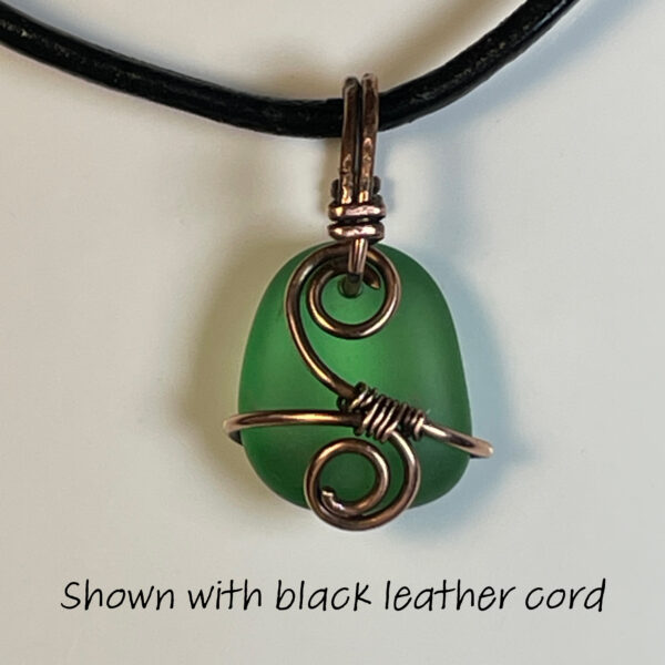 Small Green Sea Glass and Copper Pendant Necklace