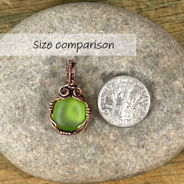 Pendant-A tiny light green sea glass wrapped with copper wire