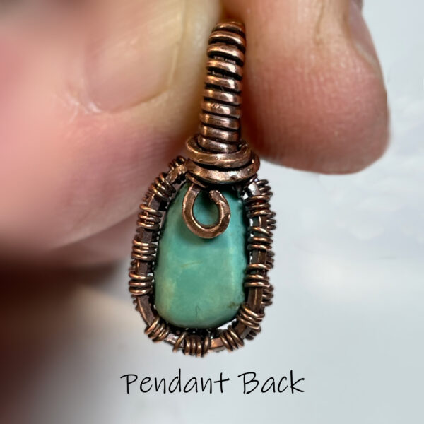 Small natural turquoise and woven copper wire pendant