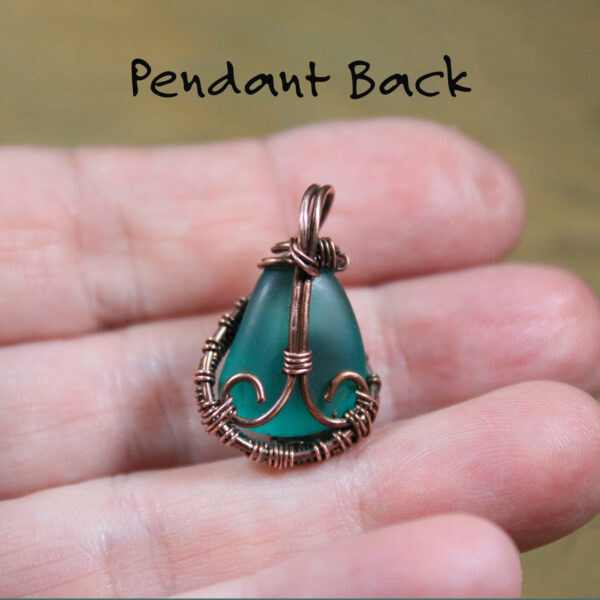 Pendant - Green Sea Glass wrapped with woven copper wire