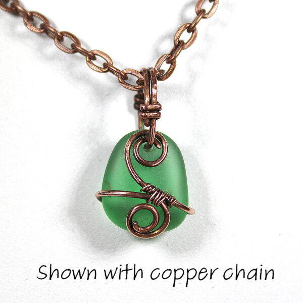 Small Green Sea Glass and Copper Pendant Necklace