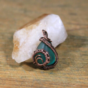 Pendant - Green Sea Glass wrapped with woven copper wire