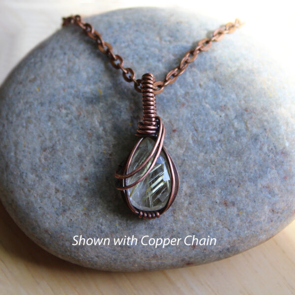 Faceted Rutilated Quartz Crystal in Woven Copper Wire Pendant (1)