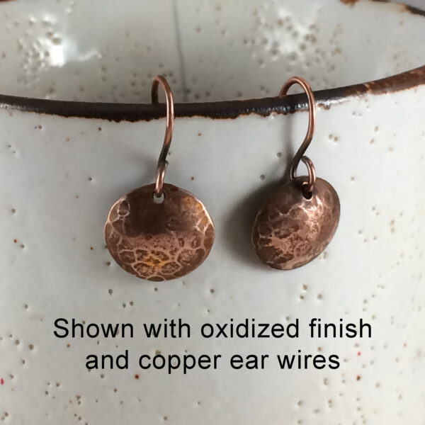 Small Hammered copper disc earrings