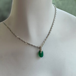 Tiny green sea glass and silver pendant necklace with silver chain