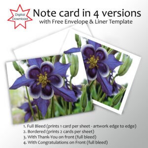 Columbine floral note card printable in 4 versions