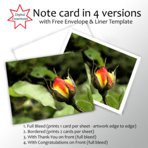 Rosebud floral note card, printable greeting card